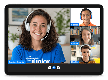 Em nossas aulas online, seu filho vai interagir com os professores! - Open Enlgish Junior